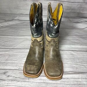 Tin Haul Men’s 8 Brown Leather Freedom Dog Tags Cowboy Square Toe Boots